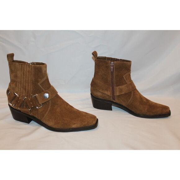 NIB Women's Mina Brown Suede Western Harnessed Square Toe Ankle Boots Size‎ 8.5 - Picture 6 of 7